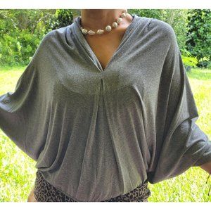Ramy Brook Top Women's One Size Fits All Metallic Dolman Fabric Silver New